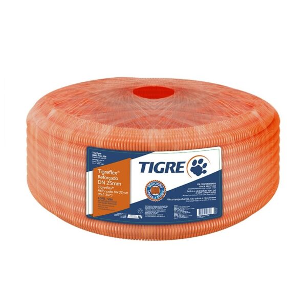 Eletroduto Reforçado Corrugado Pvc Tigre flex 32mm 1'' 25M Laranja Tigre  14211322